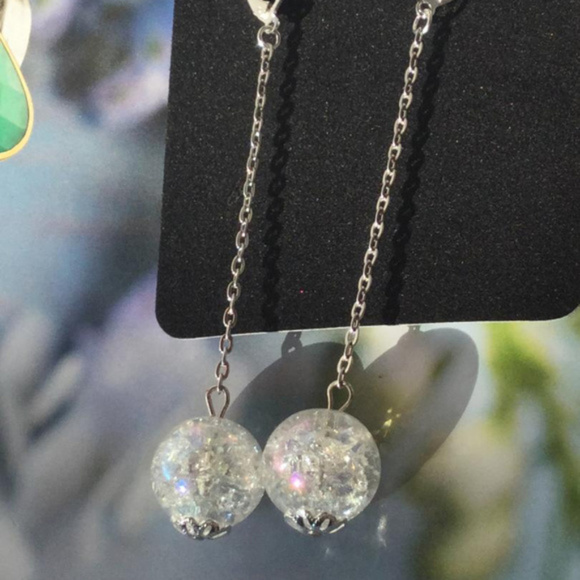 RESTOCKED- Silver Plated Glass Ball Earrings - Picture 2 of 4